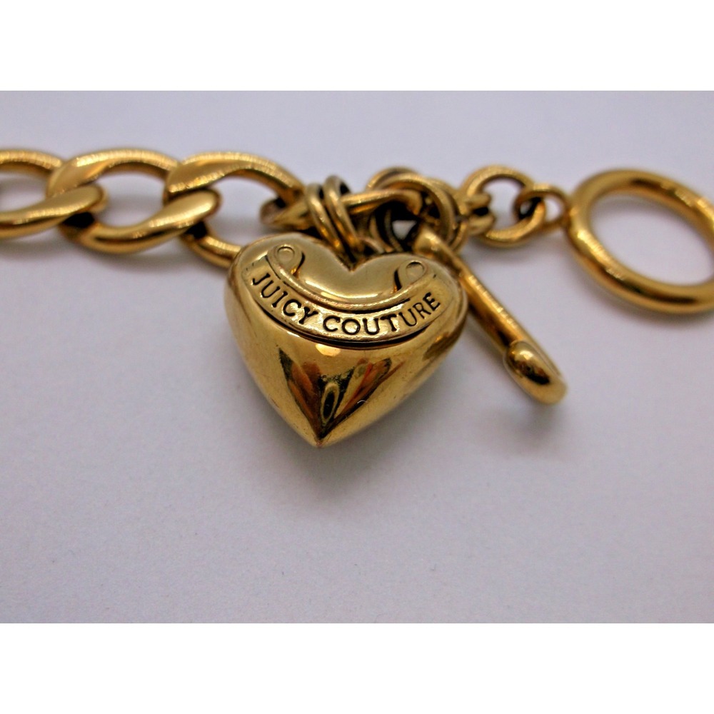 Vtg Juicy Couture Gold Tone Puffy Heart & J Charm Starter Toggle Bracelet Y2K - Picture 3 of 7